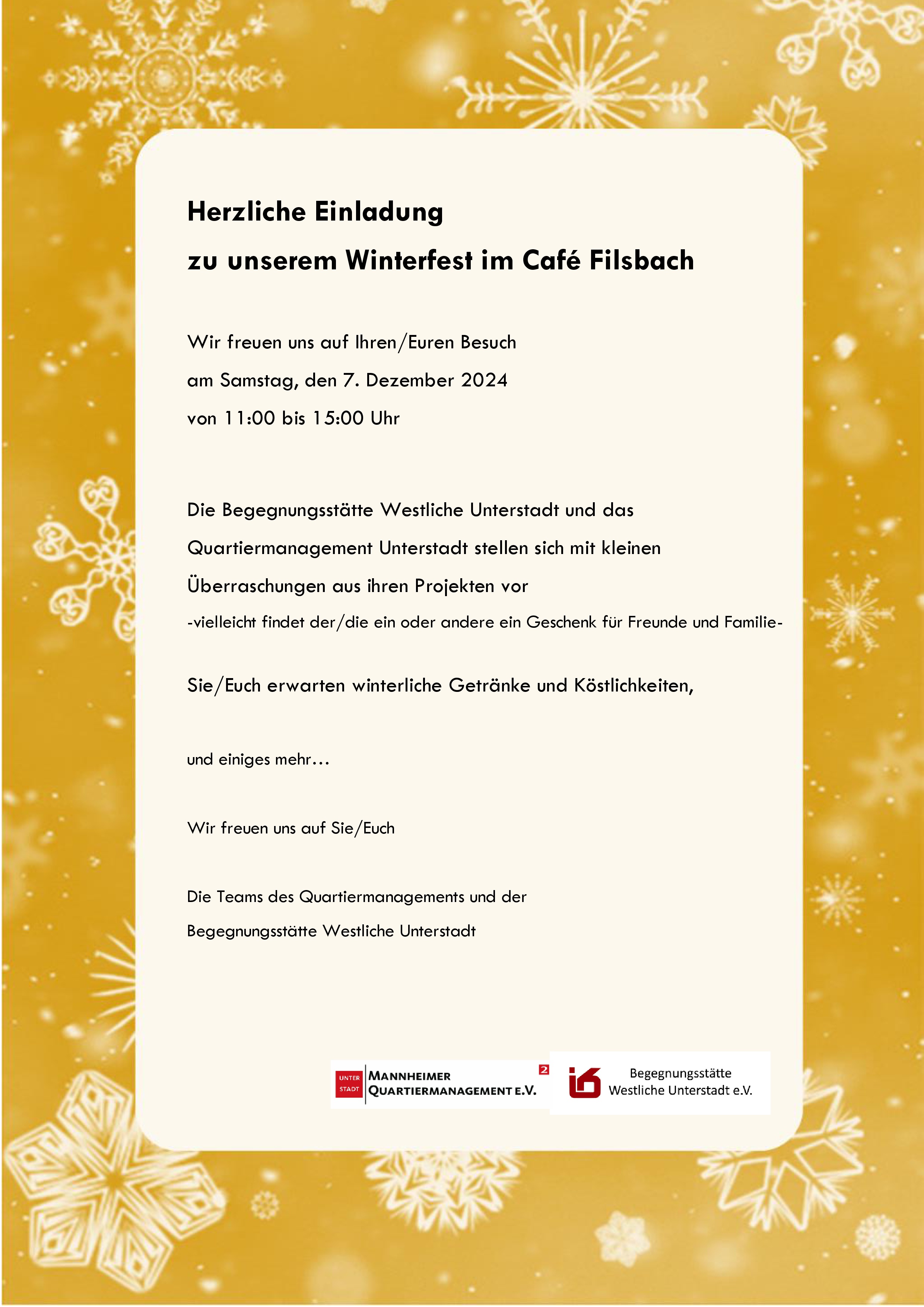 Herzliche Einladung zu unserem kleinen Winterfest im Café Filsbach24